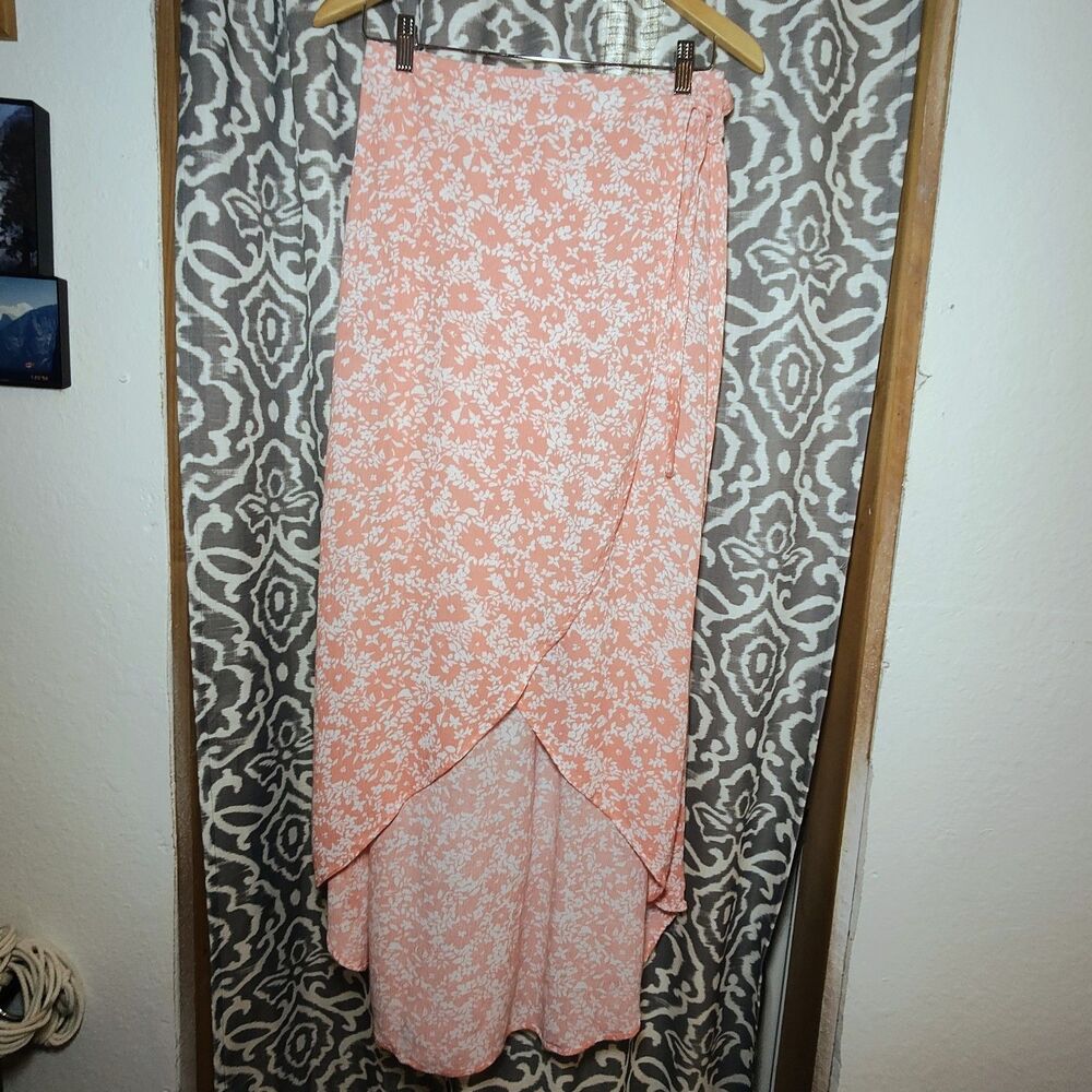 Sky And Sparrow Salmon Pink Floral Wrap Skirt Size Medium